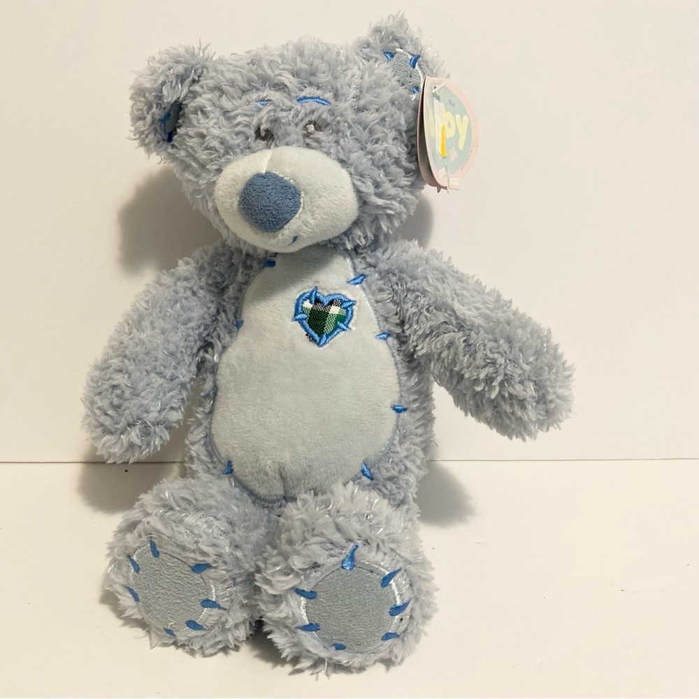 First and Main Blue Teddy Bear Plush Soft Baby Cuddle Stuffed Toy Stitch Foot